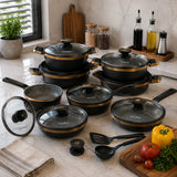Non-Stick 12 Pcs Cookware Set With Glass Lids