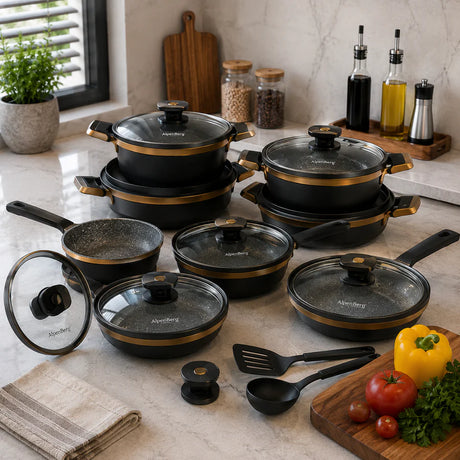 Non-Stick 12 Pcs Cookware Set With Glass Lids