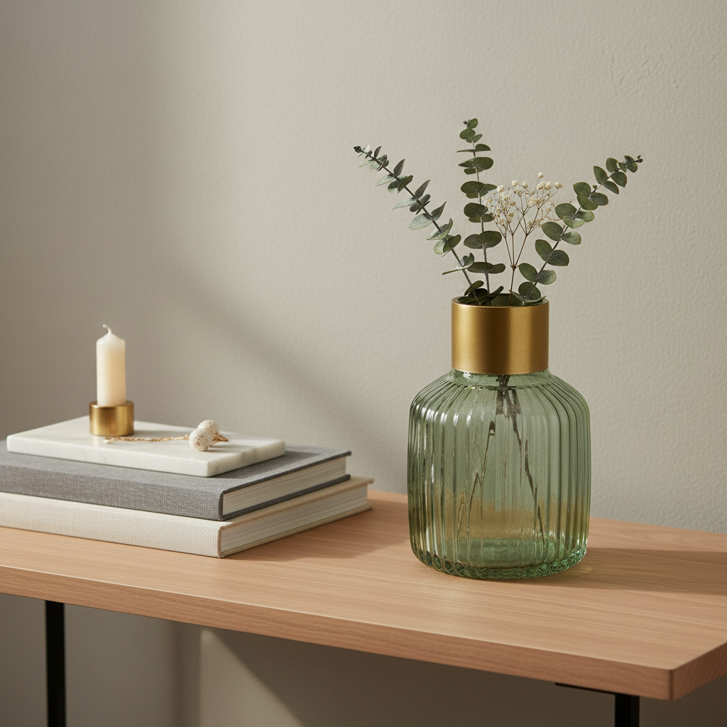 Crystal Vase Stripes Gold Large Green