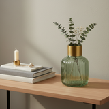 Crystal Vase Stripes Gold Large Green