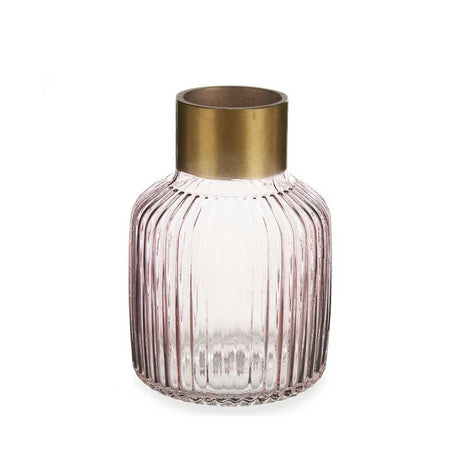 Crystal Vase Stripes Gold Large Pink