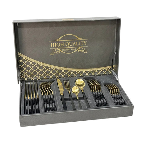 Stainless Steel Cutlery Set 24pcs Black & Gold