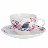 Cup and Saucer Bird & Floral Design