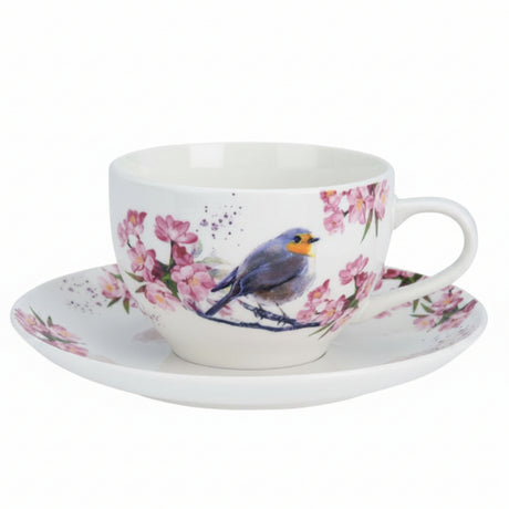 Cup and Saucer Bird & Floral Design
