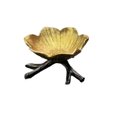 Damascus Flower Dish Antique Gold & Black Large