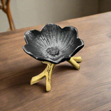 Damascus Flower Dish Gold & Black Large