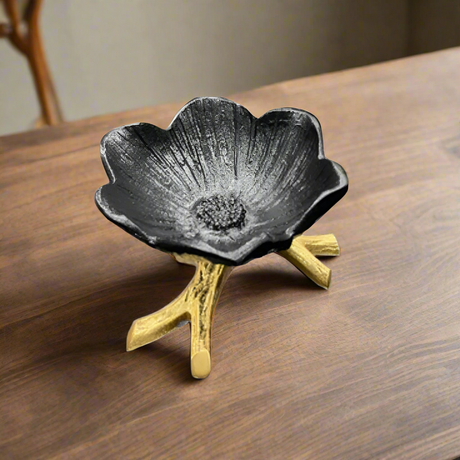 Damascus Flower Dish Gold & Black Large