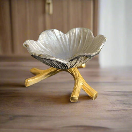 Damascus Flower Dish Gold & Silver Large