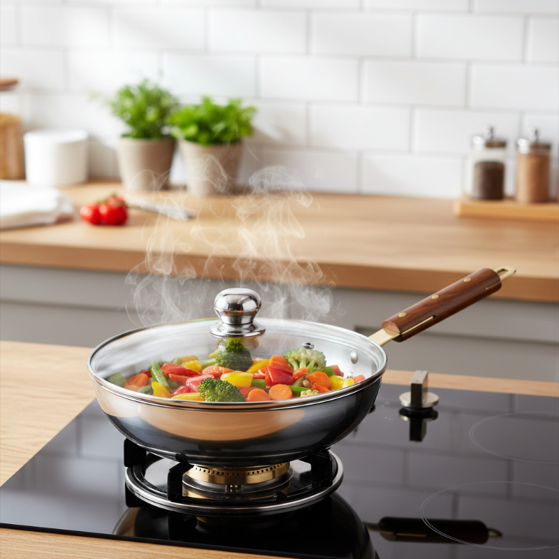 Delvo Wok With Glass Lid 30cm