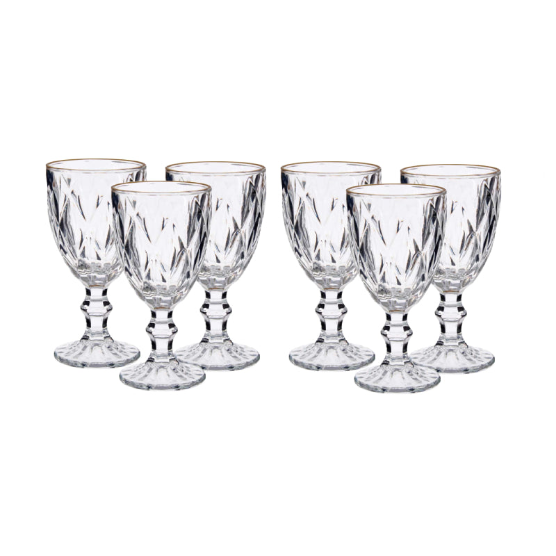 Diamond Shape Wine Glass With Gold Edge 330ml (Set of 6)