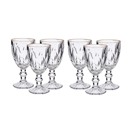 Diamond Shape Wine Glass With Gold Edge 330ml (Set of 6)