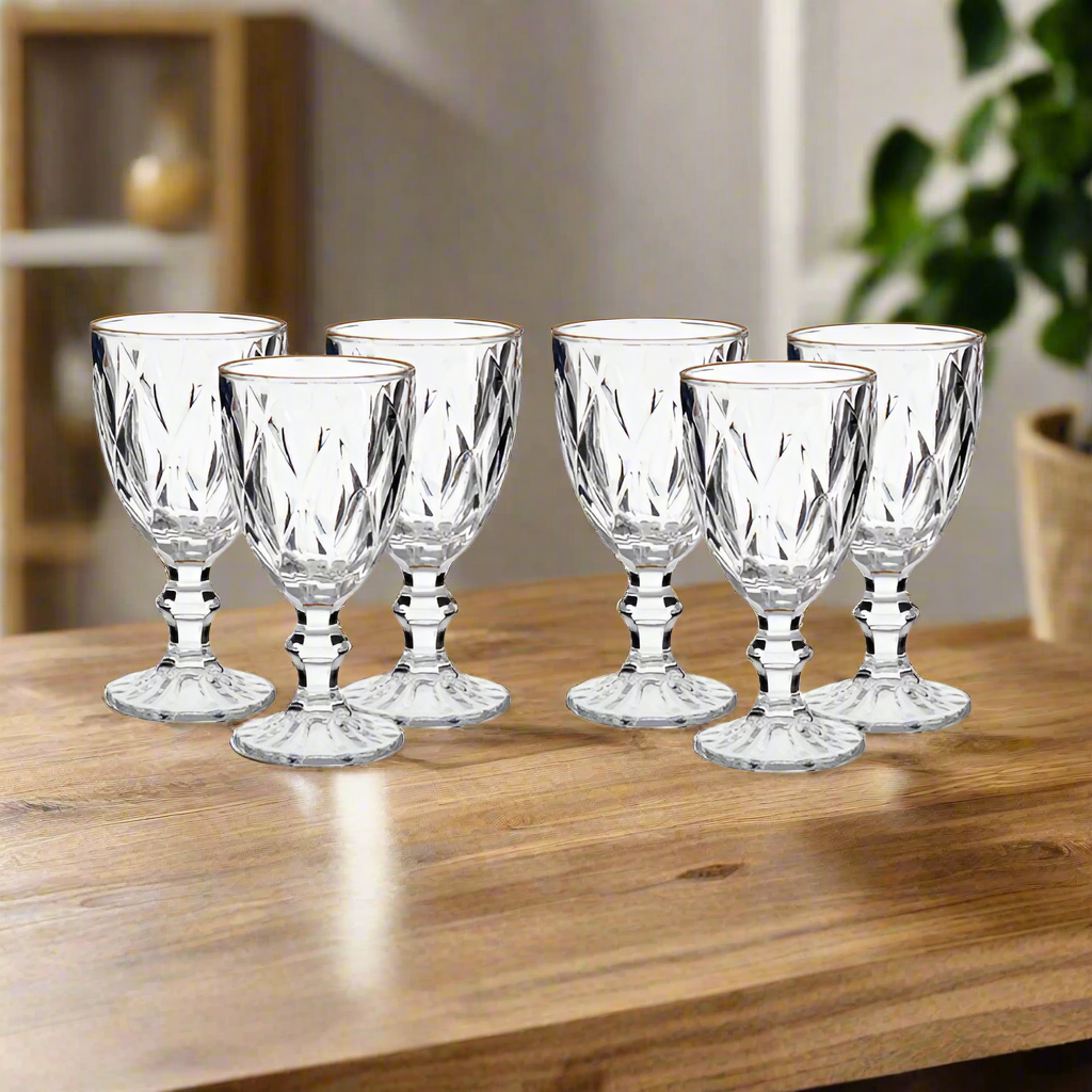 Diamond Shape Wine Glass With Gold Edge 330ml (Set of 6)