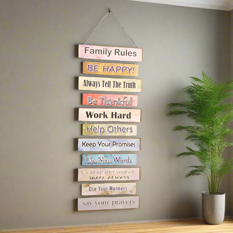 Hanging Wall Wooden Frame (Family Rules)