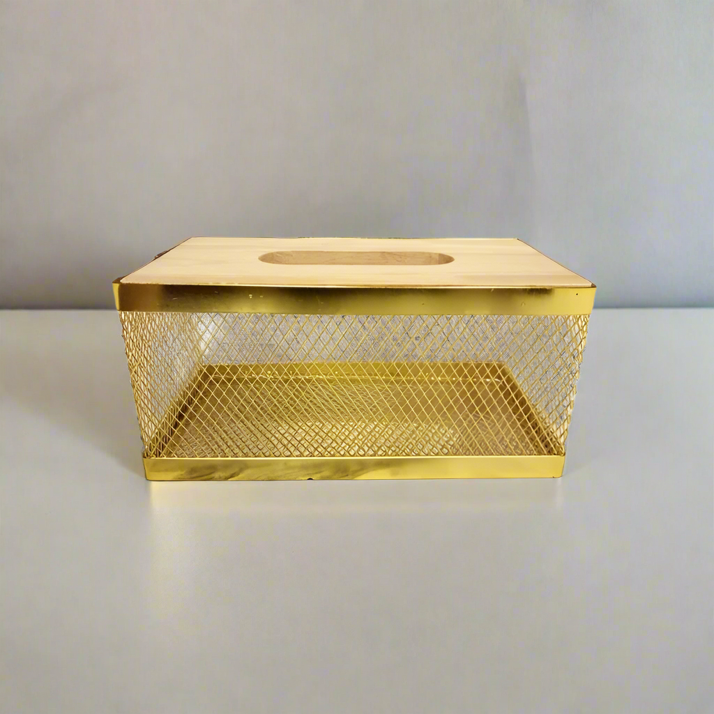 Stainless Steel Tissue Box Wooden Lid