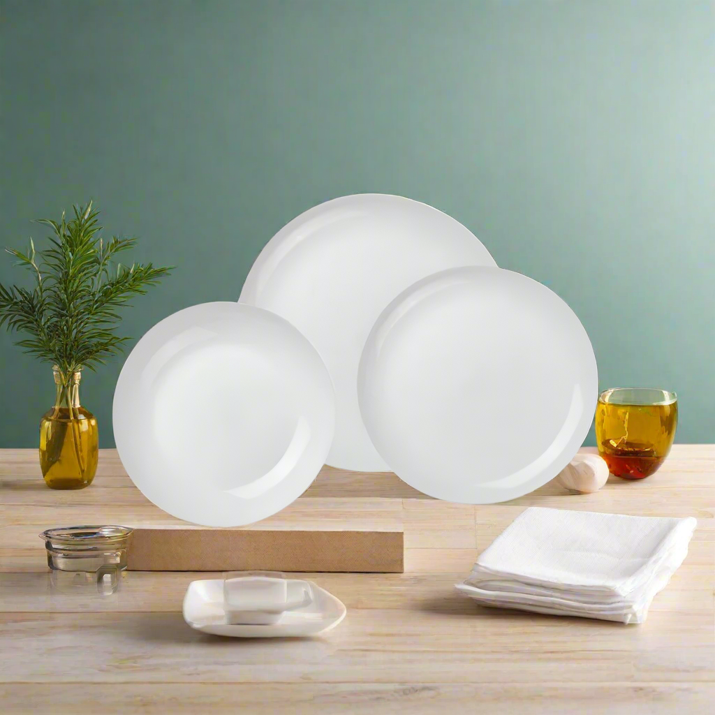 Golden Opal Diwali Plain White Dinner Sets (Set of 18pcs)