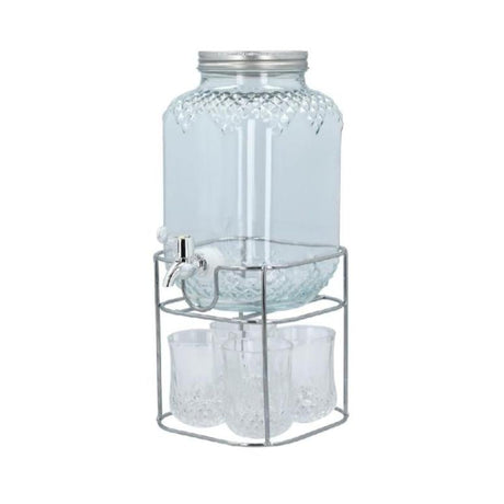Glass Beverage Dispenser With Glass (Set of 4) & Stand