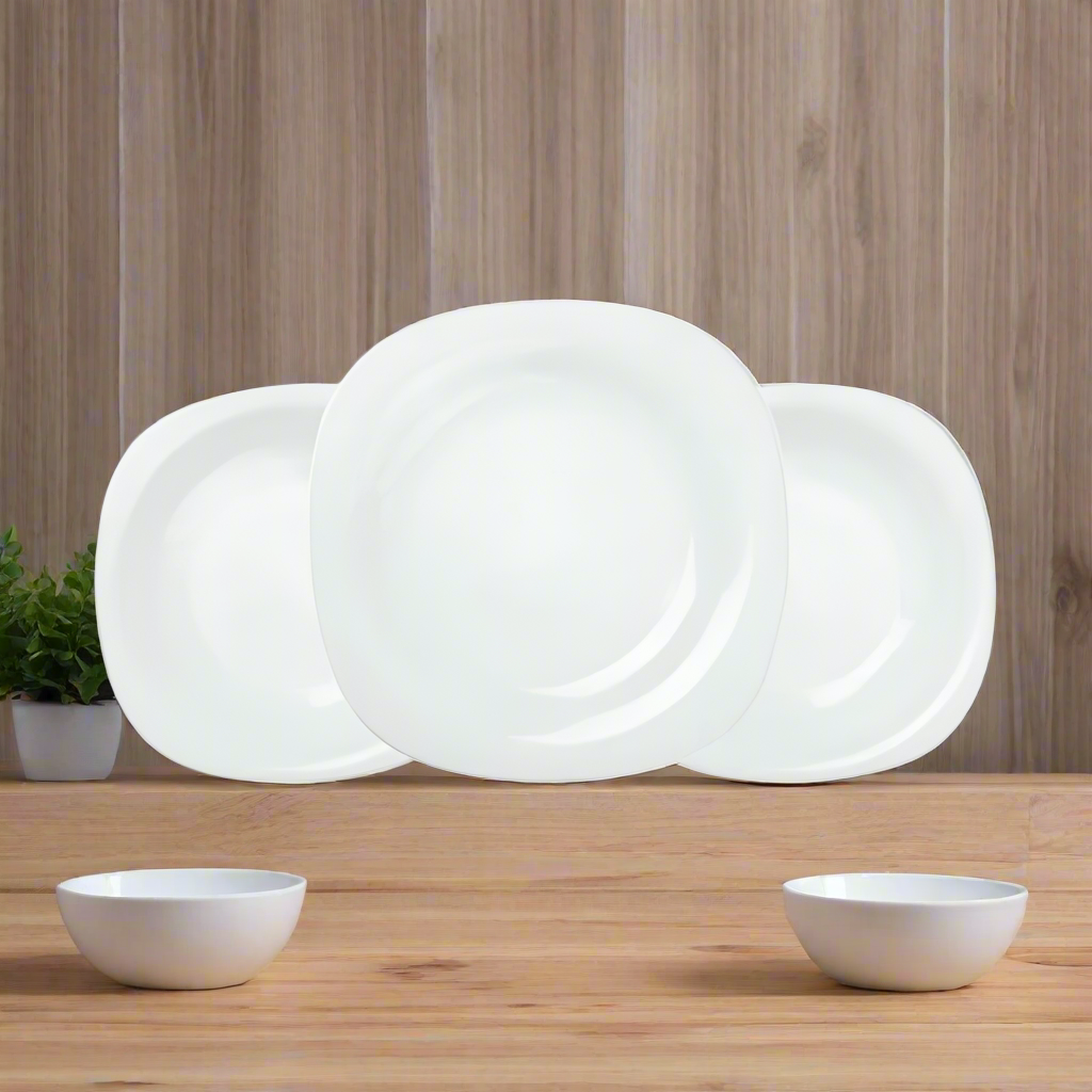 Golden Opal Carine Plain White Dinner Sets (Set of 18pcs)