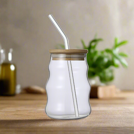 Iced Glass Mug With Straw 500ml (plain)