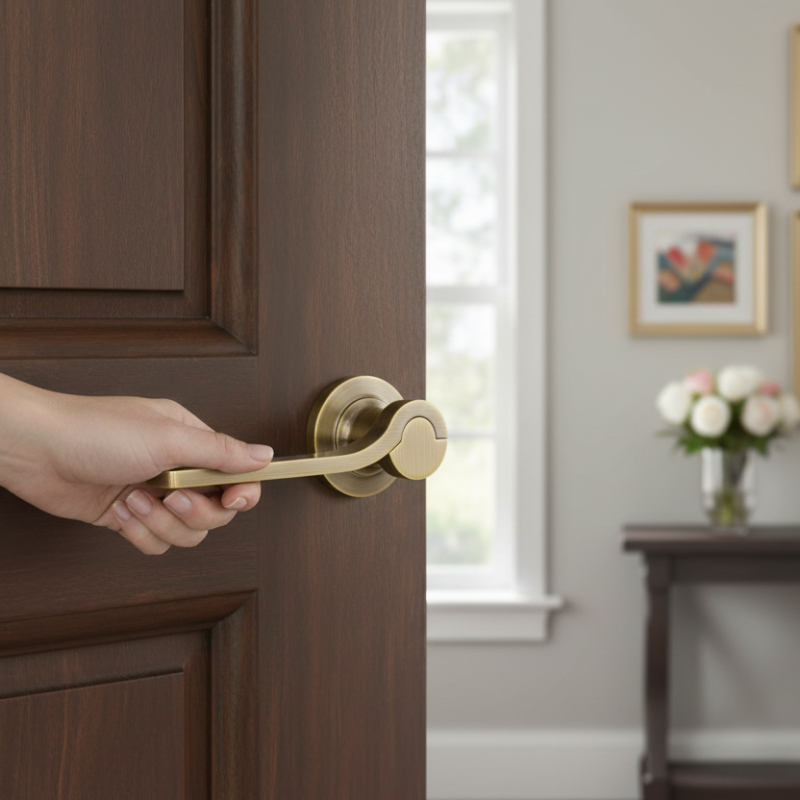 Door Lock Handle Antique Brass