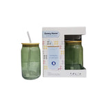 Drinking Glass With Straw & Wooden Lid 480ml