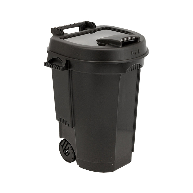 Dustbin With Lid On Wheels Black 110L