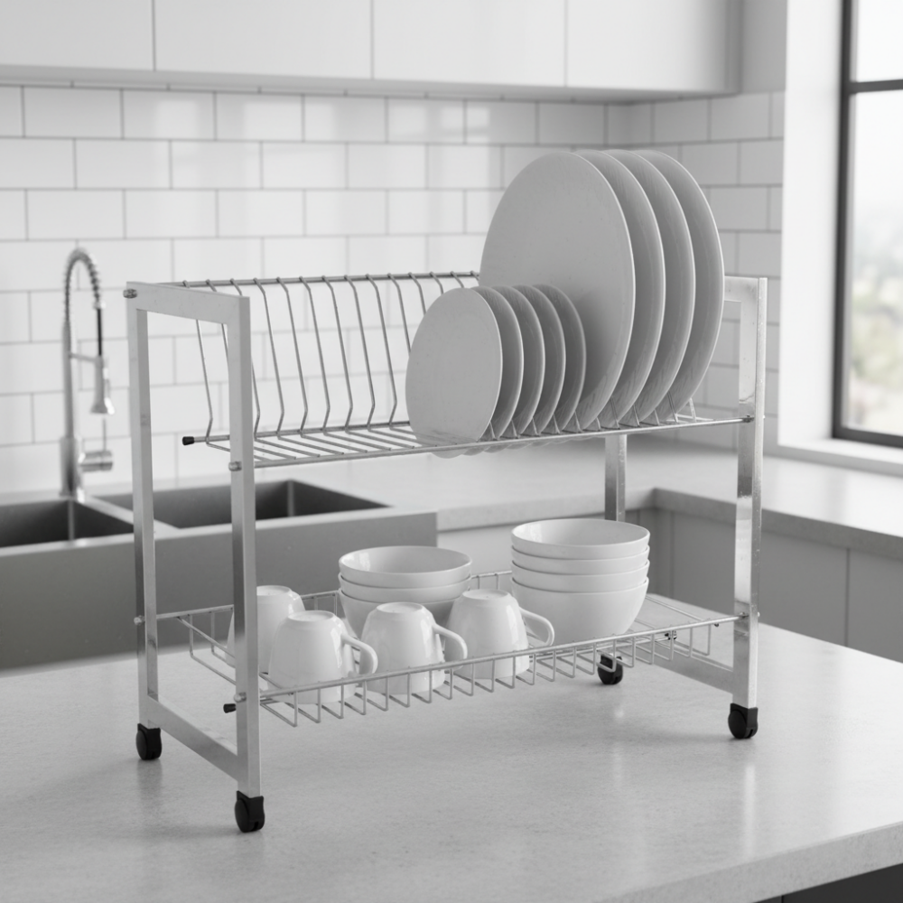 2-Layer Stainless Steel Plate Rack