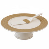 Textured Cake Stand With Lifter White/Gold