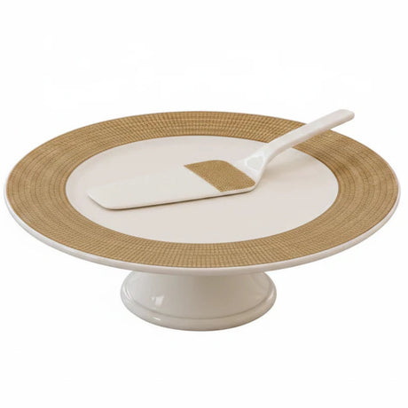 Textured Cake Stand With Lifter White/Gold