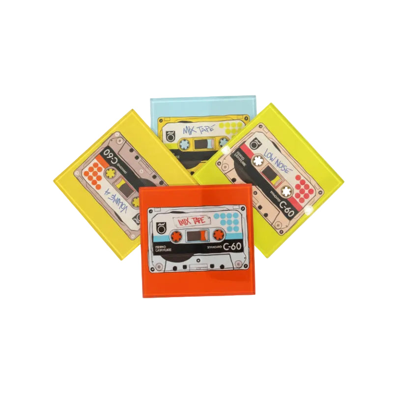 Faded Lines Cassette Style Glass Coasters (Set of 4)