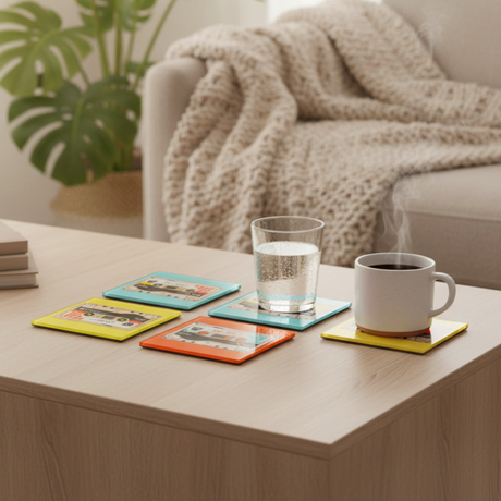 Faded Lines Cassette Style Glass Coasters (Set of 4)