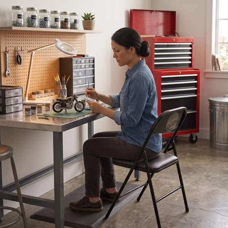 Folding Chair Quality Black Grey PVC Metal