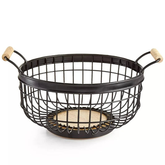 Fruit Basket With Wooden Handle Black