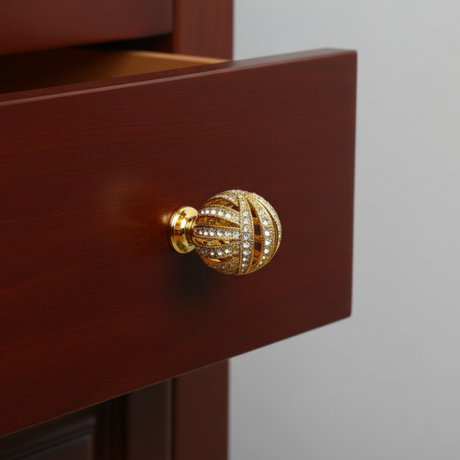 Furniture Knob Swarovski Crystal Gold