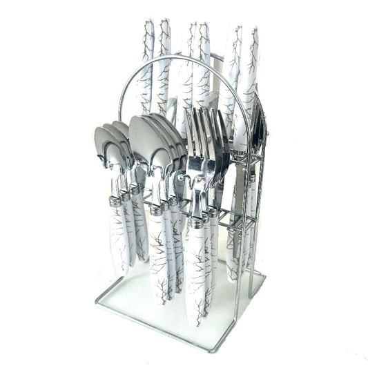 Stainless Steel Cutlery Sets White With Stand Silver (Set of 24pcs)