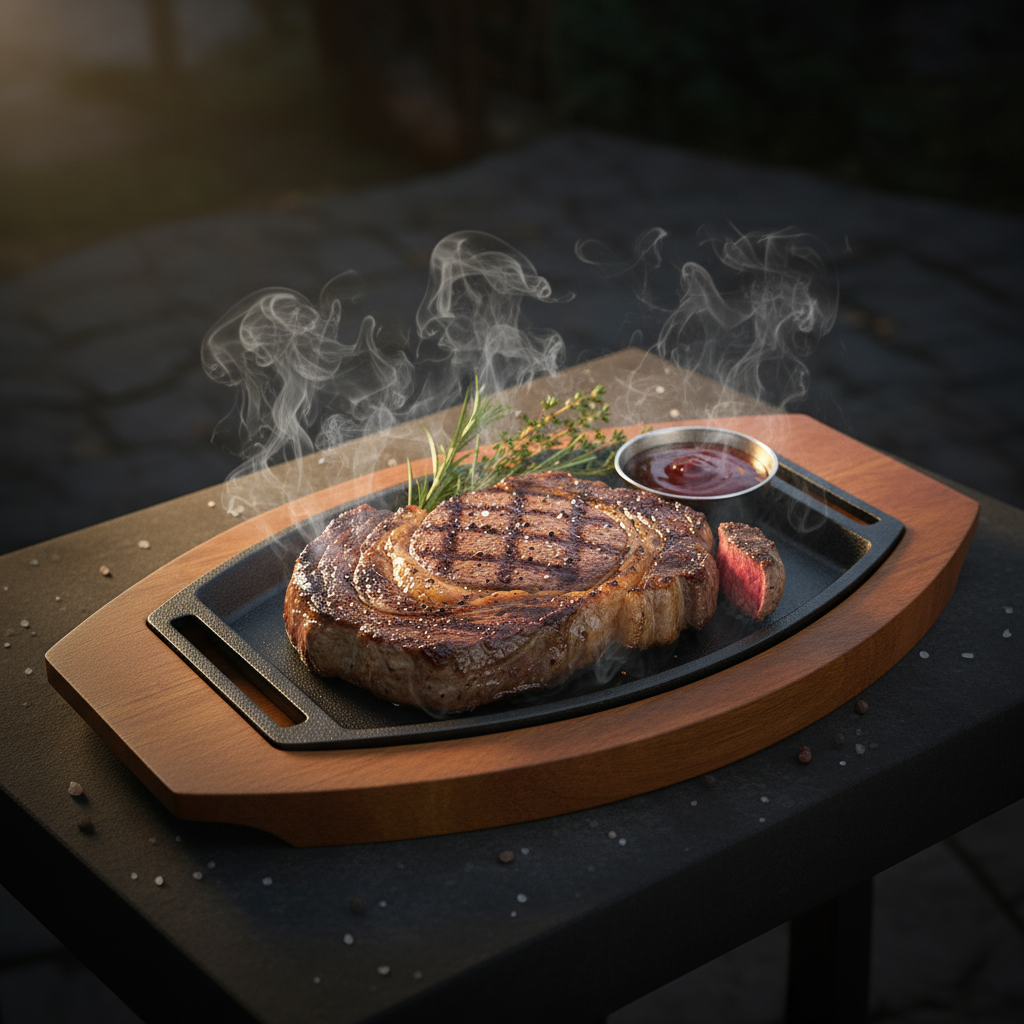 Cast Iron Sizzler 21 cm With Wooden Base