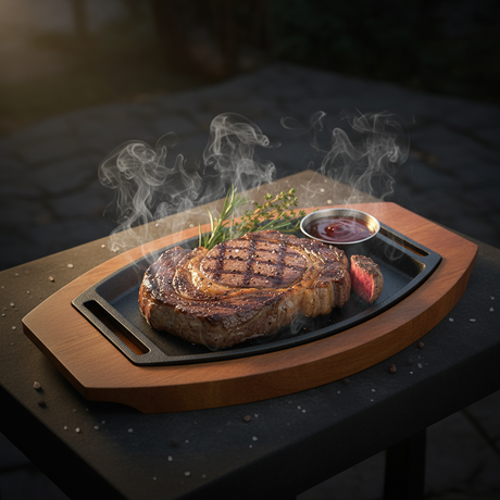 Cast Iron Sizzler 21 cm With Wooden Base