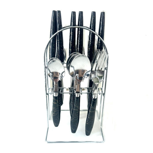 Stainless Steel Cutlery Sets Black With Stand Silver (Set of 24pcs)
