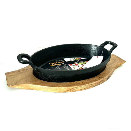 Cast Iron Sizzler 22cm With Wooden Base