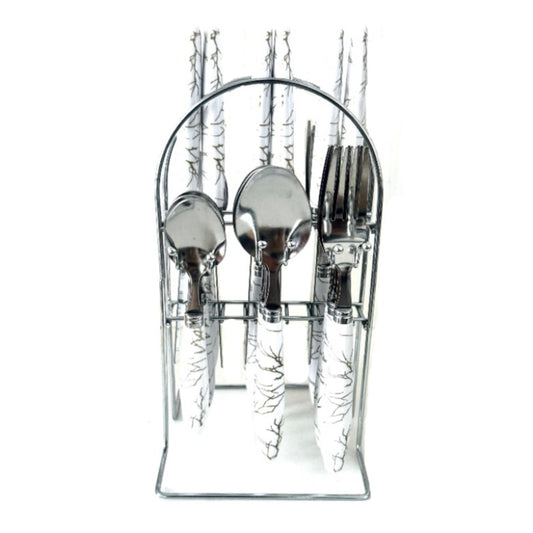 Stainless Steel Cutlery Sets White With Stand Silver (Set of 24pcs)