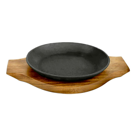 Cast Iron Sizzler 20cm Round With Wooden Base