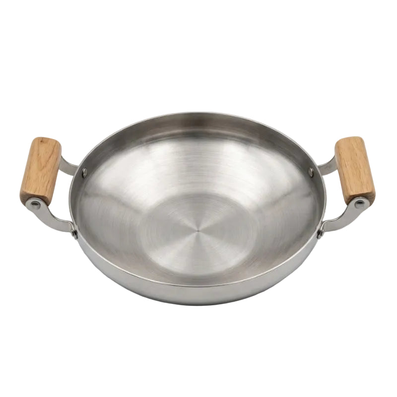 Stainless Steel Karahi With Wooden Handle 28cm
