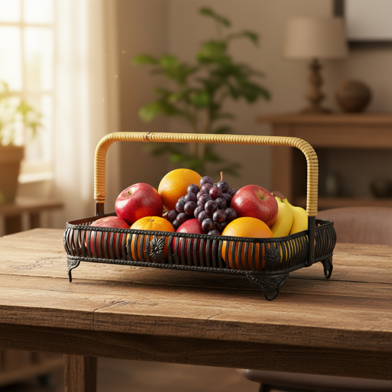Iron Rectangle Fruit Basket Black