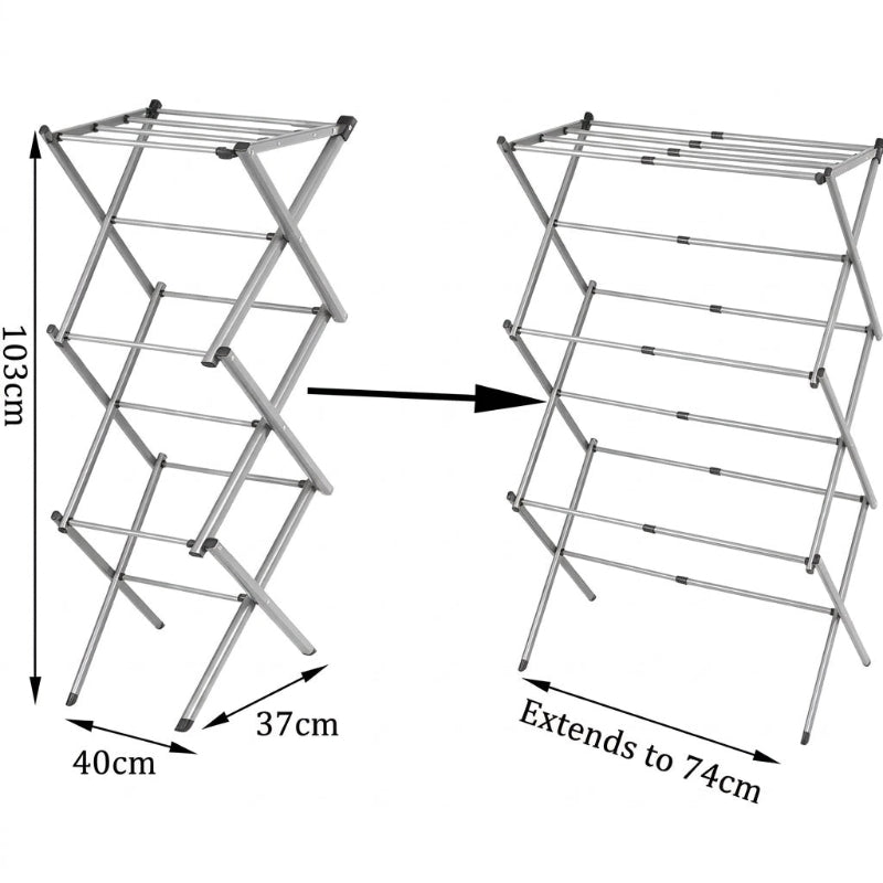 Foldable 3 Tier Cloth Dryer Black Metal/Steel
