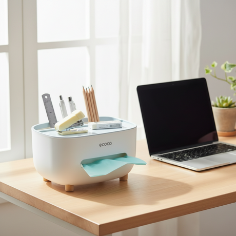 Tissue Box With Multifunctional Holder White/Blue