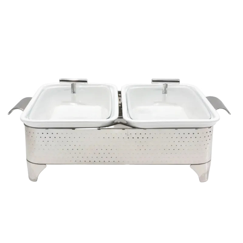 Twin Rectangular Burner Dish With Stand 12"