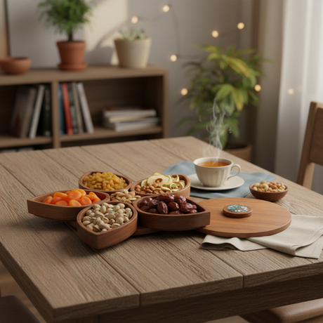 Wooden 5 Division Star Shape Serving Dry Fruit Tray