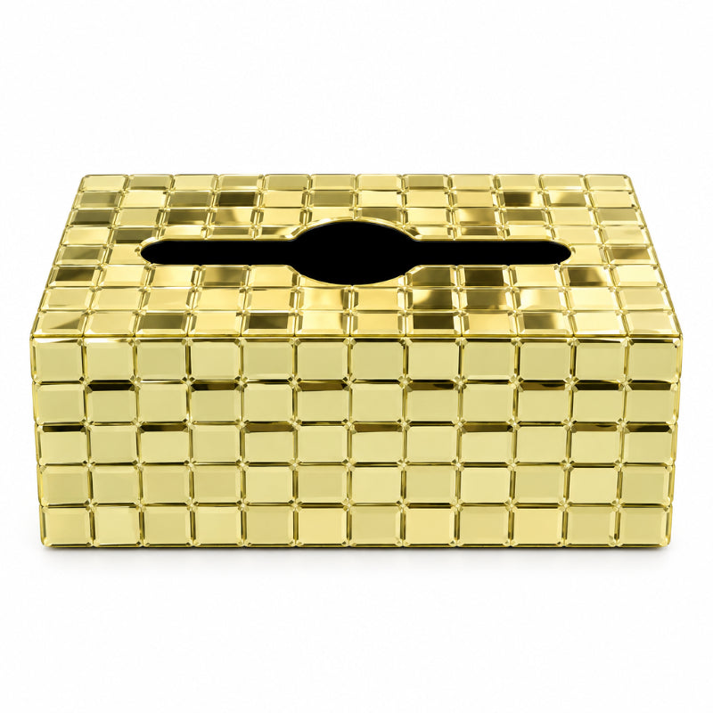 Rectangular Tissue Box Checkered Gold