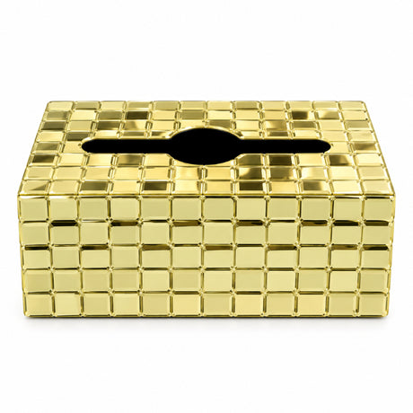 Rectangular Tissue Box Checkered Gold