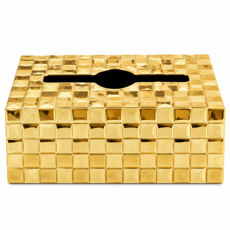 Rectangular Tissue Box Checkered Gold