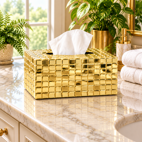 Rectangular Tissue Box Checkered Gold